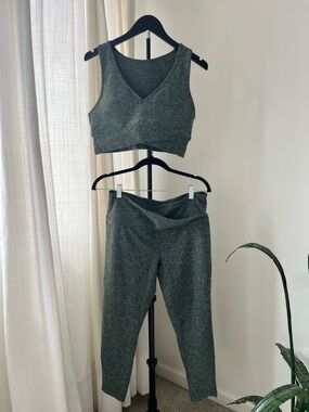 Zella Women's Heather Olive Green Active Crop Top & High-Waist Pants Set